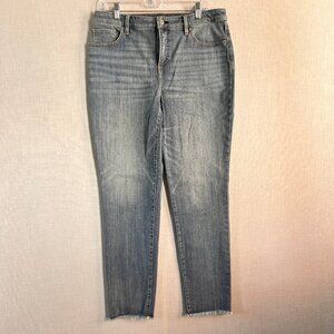 Chico's So Slimming Girlfriend Slim Leg Ankle Jean 1.5 Tall  with Fringe Hem